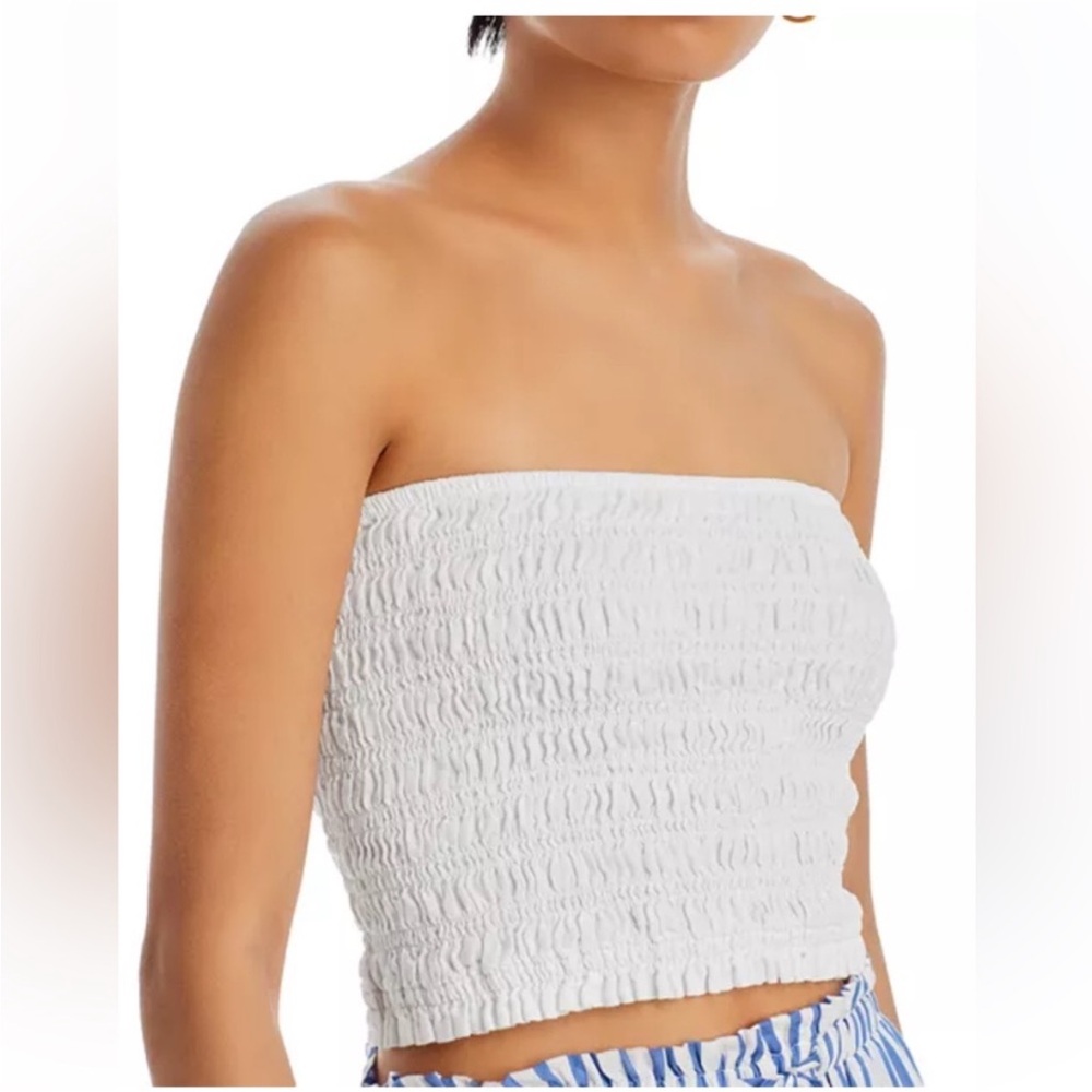 Bella Dahl Smocked Linen Tube Top White Strapless Cropped NWT Size S